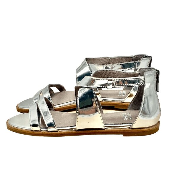 Eileen Fisher Leather Cici Flat Sandal Metallic Mirrored Silver Size 5 NEW! - Picture 5 of 11